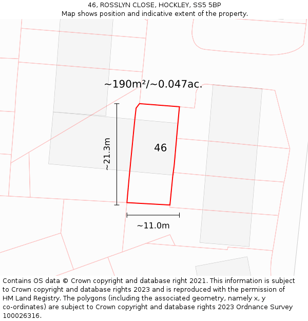 46, ROSSLYN CLOSE, HOCKLEY, SS5 5BP: Plot and title map