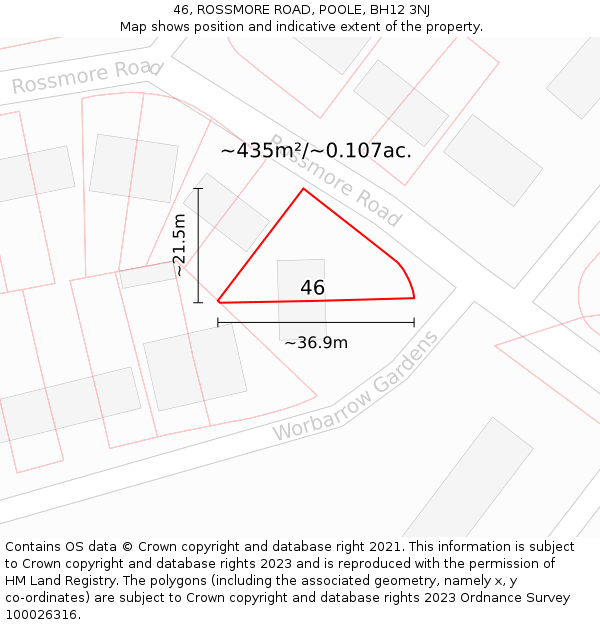 46, ROSSMORE ROAD, POOLE, BH12 3NJ: Plot and title map