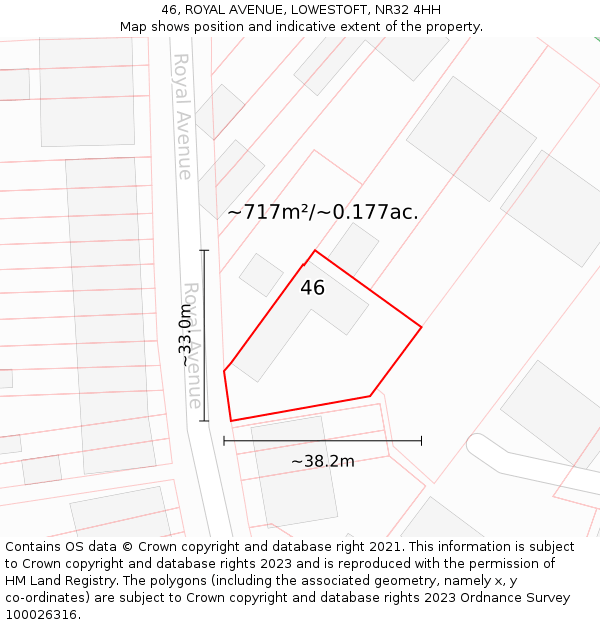 46, ROYAL AVENUE, LOWESTOFT, NR32 4HH: Plot and title map