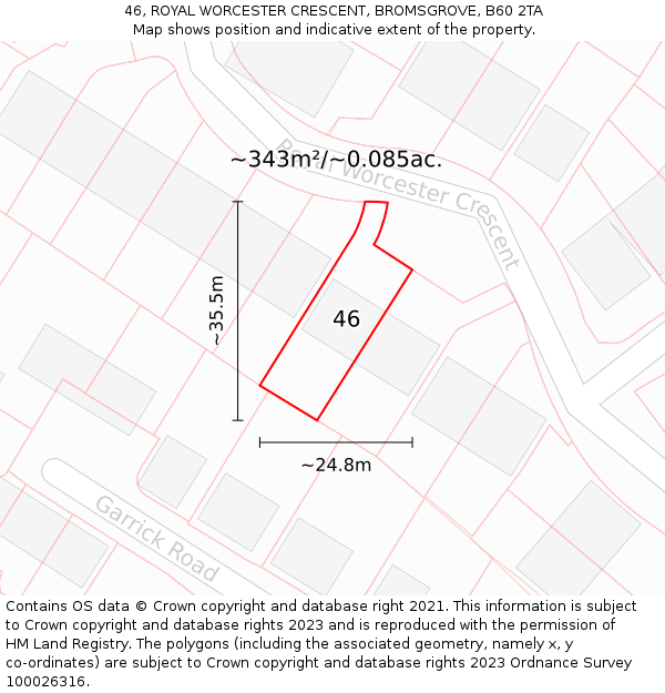 46, ROYAL WORCESTER CRESCENT, BROMSGROVE, B60 2TA: Plot and title map