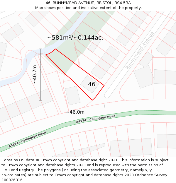 46, RUNNYMEAD AVENUE, BRISTOL, BS4 5BA: Plot and title map