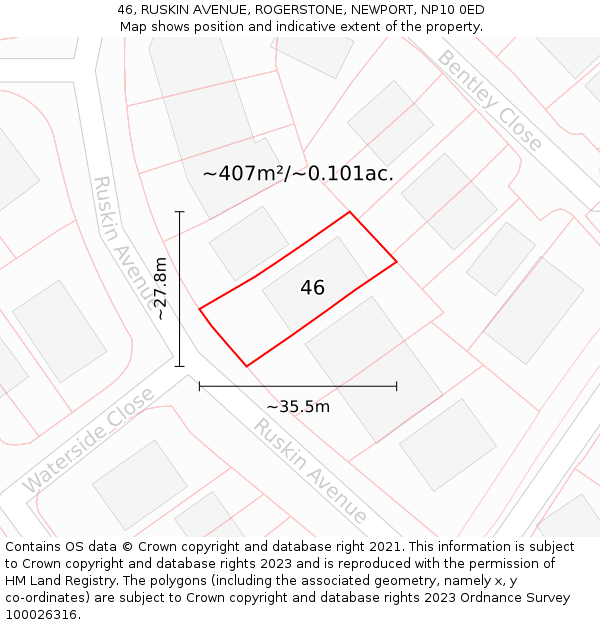 46, RUSKIN AVENUE, ROGERSTONE, NEWPORT, NP10 0ED: Plot and title map