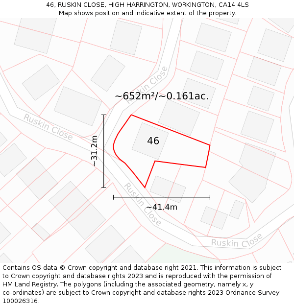 46, RUSKIN CLOSE, HIGH HARRINGTON, WORKINGTON, CA14 4LS: Plot and title map