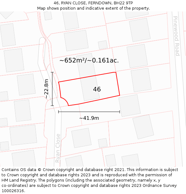 46, RYAN CLOSE, FERNDOWN, BH22 9TP: Plot and title map