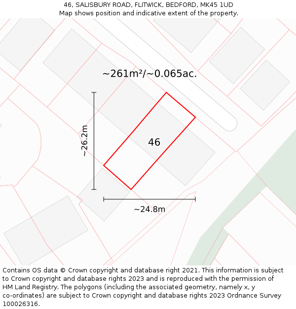 46, SALISBURY ROAD, FLITWICK, BEDFORD, MK45 1UD: Plot and title map