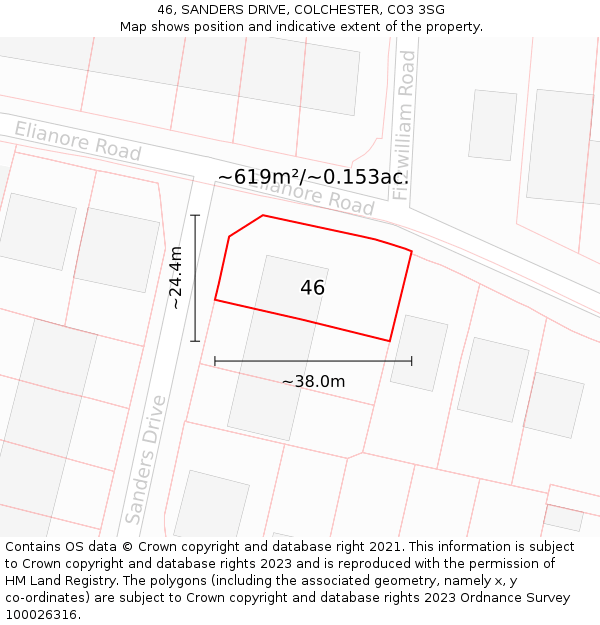 46, SANDERS DRIVE, COLCHESTER, CO3 3SG: Plot and title map