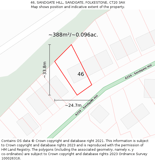 46, SANDGATE HILL, SANDGATE, FOLKESTONE, CT20 3AX: Plot and title map