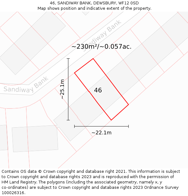46, SANDIWAY BANK, DEWSBURY, WF12 0SD: Plot and title map