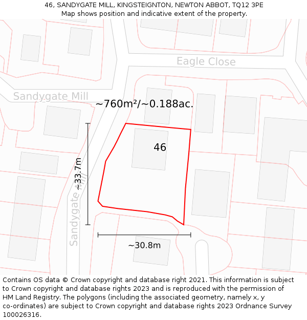 46, SANDYGATE MILL, KINGSTEIGNTON, NEWTON ABBOT, TQ12 3PE: Plot and title map