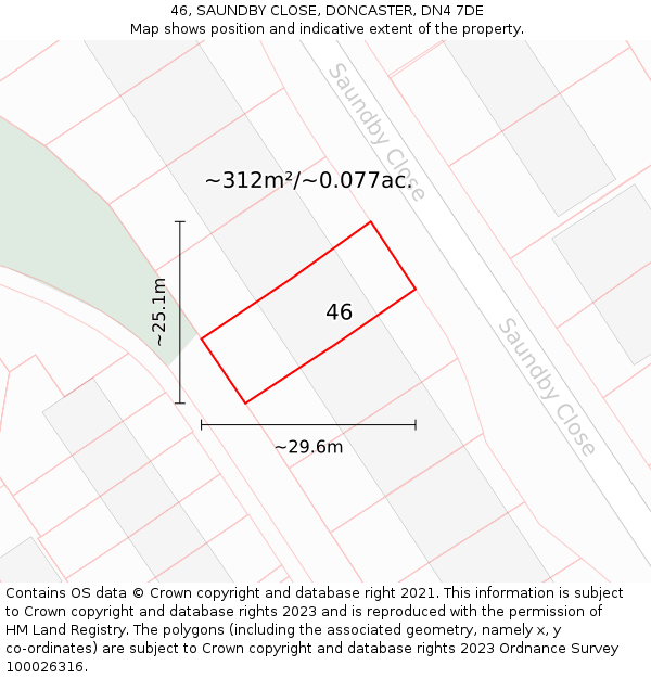 46, SAUNDBY CLOSE, DONCASTER, DN4 7DE: Plot and title map