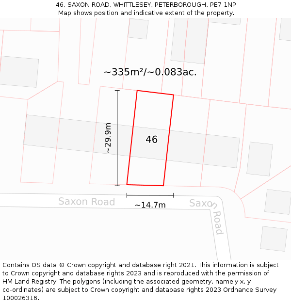46, SAXON ROAD, WHITTLESEY, PETERBOROUGH, PE7 1NP: Plot and title map