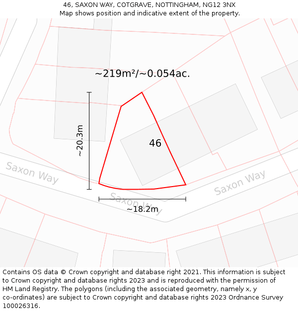 46, SAXON WAY, COTGRAVE, NOTTINGHAM, NG12 3NX: Plot and title map