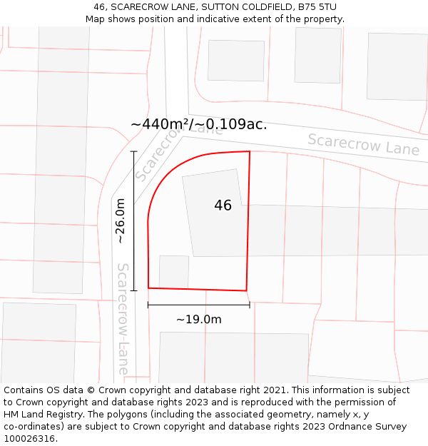 46, SCARECROW LANE, SUTTON COLDFIELD, B75 5TU: Plot and title map