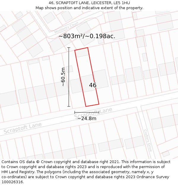 46, SCRAPTOFT LANE, LEICESTER, LE5 1HU: Plot and title map