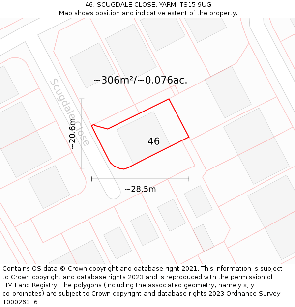 46, SCUGDALE CLOSE, YARM, TS15 9UG: Plot and title map