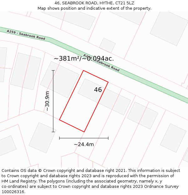 46, SEABROOK ROAD, HYTHE, CT21 5LZ: Plot and title map
