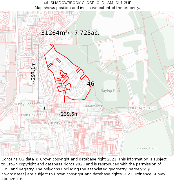 46, SHADOWBROOK CLOSE, OLDHAM, OL1 2UE: Plot and title map