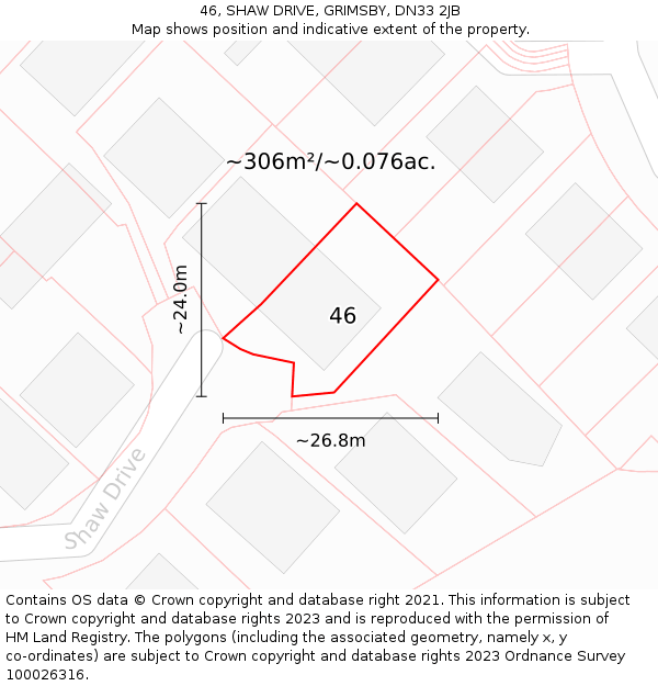 46, SHAW DRIVE, GRIMSBY, DN33 2JB: Plot and title map