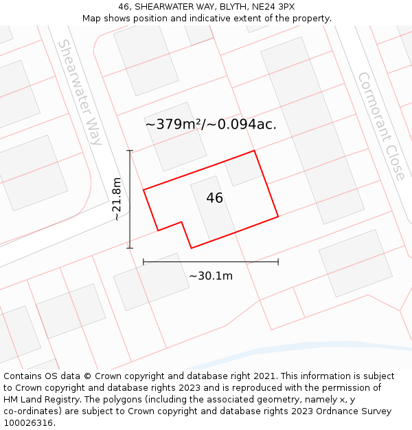 46, SHEARWATER WAY, BLYTH, NE24 3PX: Plot and title map