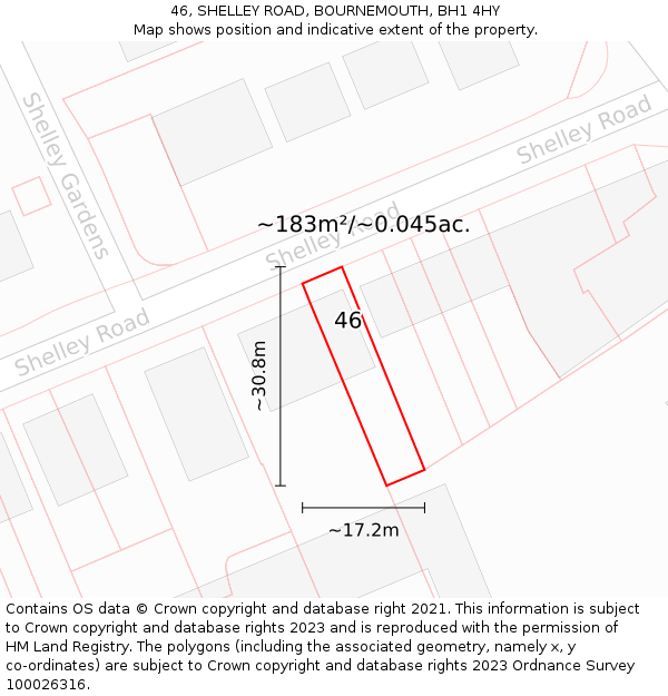 46, SHELLEY ROAD, BOURNEMOUTH, BH1 4HY: Plot and title map