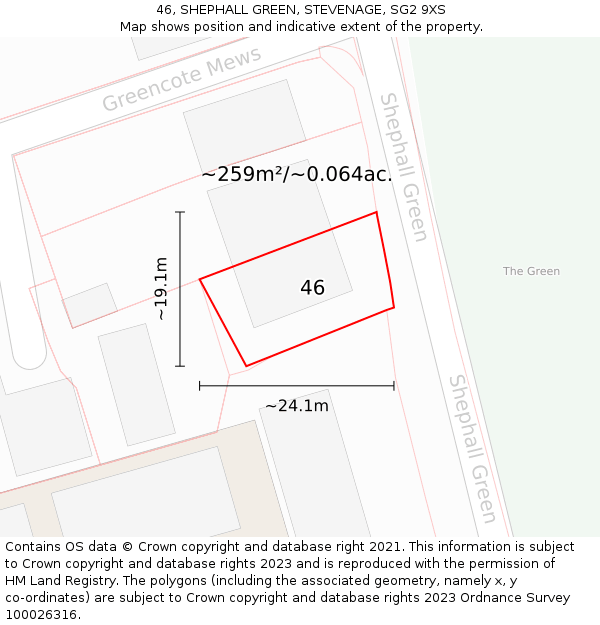 46, SHEPHALL GREEN, STEVENAGE, SG2 9XS: Plot and title map