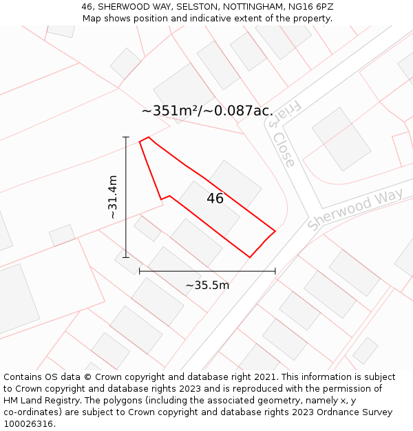46, SHERWOOD WAY, SELSTON, NOTTINGHAM, NG16 6PZ: Plot and title map