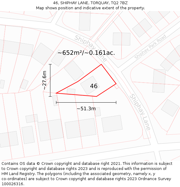 46, SHIPHAY LANE, TORQUAY, TQ2 7BZ: Plot and title map