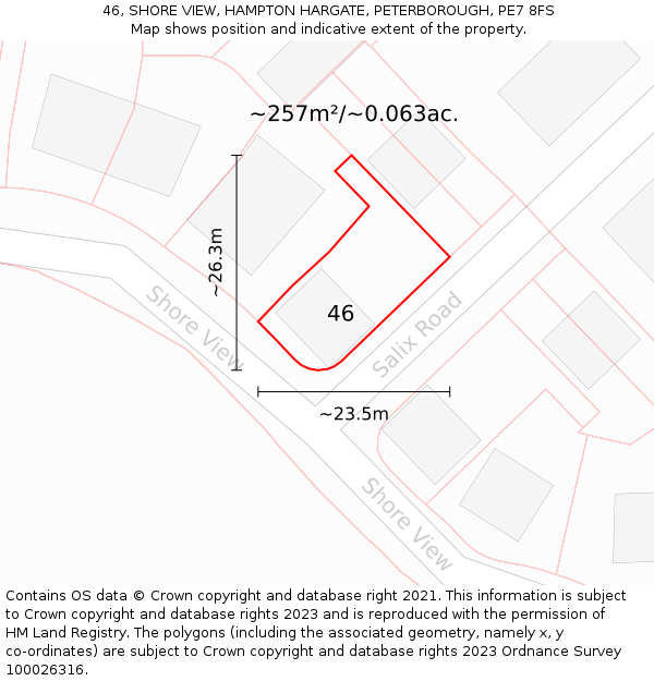 46, SHORE VIEW, HAMPTON HARGATE, PETERBOROUGH, PE7 8FS: Plot and title map