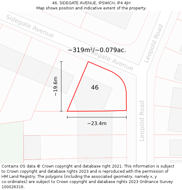 46, SIDEGATE AVENUE, IPSWICH, IP4 4JH: Plot and title map
