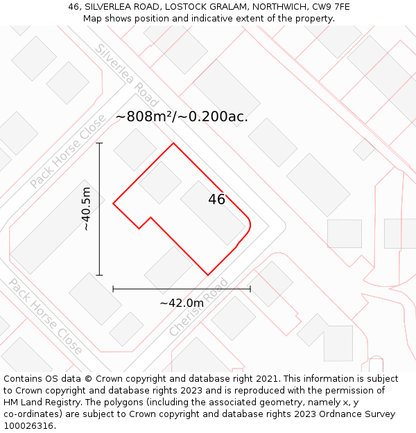 46, SILVERLEA ROAD, LOSTOCK GRALAM, NORTHWICH, CW9 7FE: Plot and title map