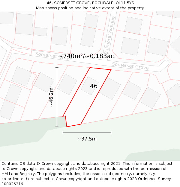 46, SOMERSET GROVE, ROCHDALE, OL11 5YS: Plot and title map