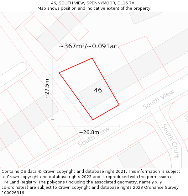 46, SOUTH VIEW, SPENNYMOOR, DL16 7AH: Plot and title map