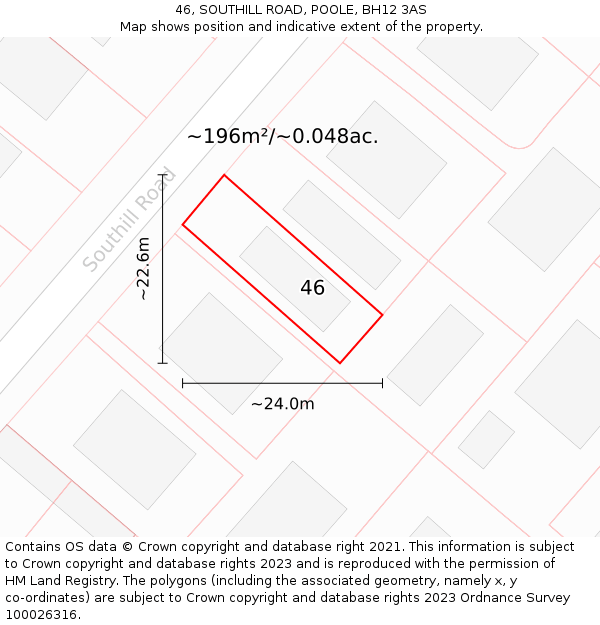 46, SOUTHILL ROAD, POOLE, BH12 3AS: Plot and title map
