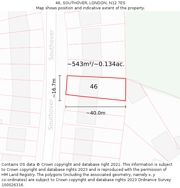 46, SOUTHOVER, LONDON, N12 7ES: Plot and title map