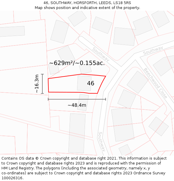 46, SOUTHWAY, HORSFORTH, LEEDS, LS18 5RS: Plot and title map