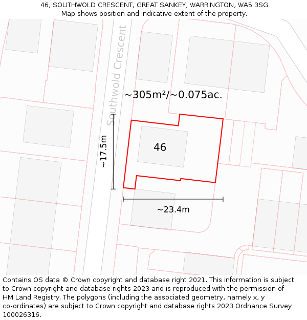 46, SOUTHWOLD CRESCENT, GREAT SANKEY, WARRINGTON, WA5 3SG: Plot and title map