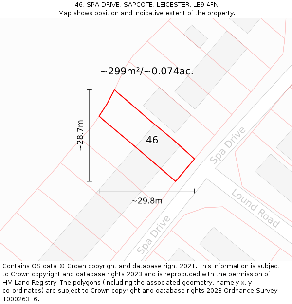 46, SPA DRIVE, SAPCOTE, LEICESTER, LE9 4FN: Plot and title map