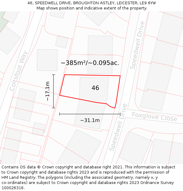 46, SPEEDWELL DRIVE, BROUGHTON ASTLEY, LEICESTER, LE9 6YW: Plot and title map