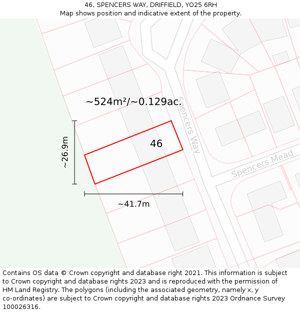 46, SPENCERS WAY, DRIFFIELD, YO25 6RH: Plot and title map