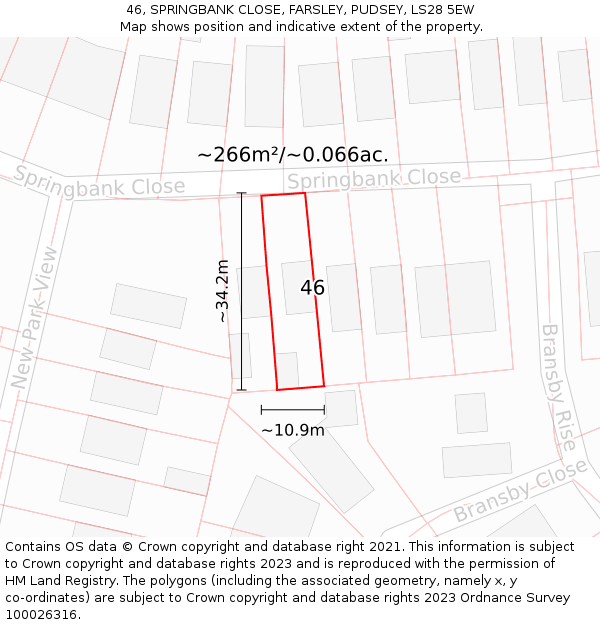46, SPRINGBANK CLOSE, FARSLEY, PUDSEY, LS28 5EW: Plot and title map