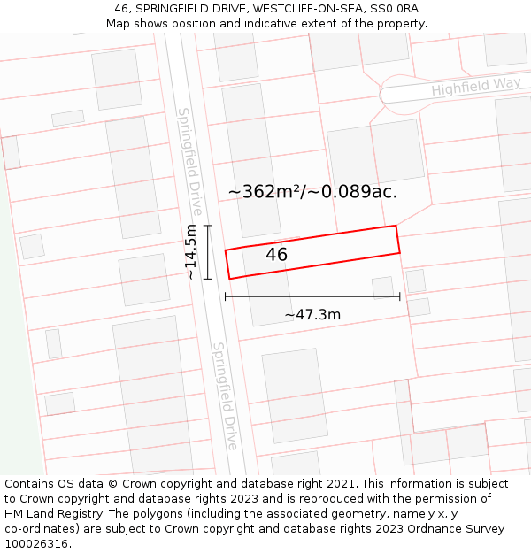 46, SPRINGFIELD DRIVE, WESTCLIFF-ON-SEA, SS0 0RA: Plot and title map