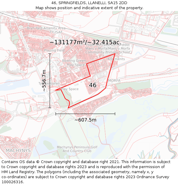 46, SPRINGFIELDS, LLANELLI, SA15 2DD: Plot and title map