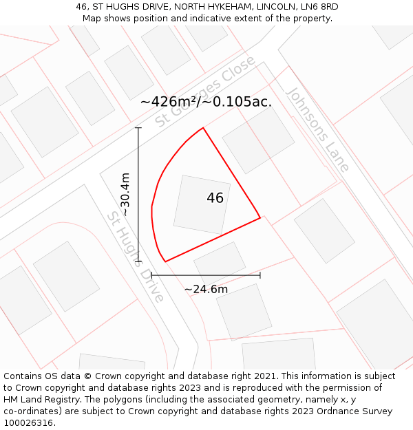 46, ST HUGHS DRIVE, NORTH HYKEHAM, LINCOLN, LN6 8RD: Plot and title map