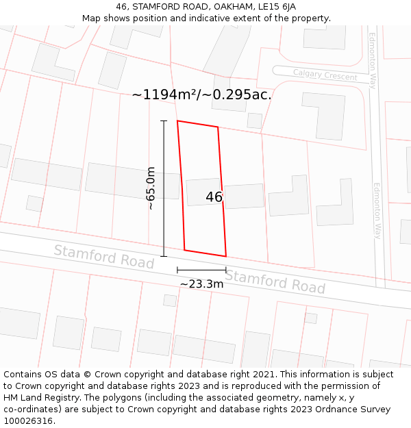 46, STAMFORD ROAD, OAKHAM, LE15 6JA: Plot and title map