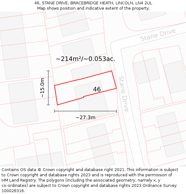 46, STANE DRIVE, BRACEBRIDGE HEATH, LINCOLN, LN4 2UL: Plot and title map