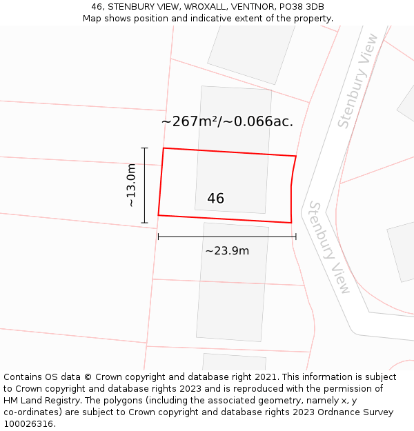 46, STENBURY VIEW, WROXALL, VENTNOR, PO38 3DB: Plot and title map