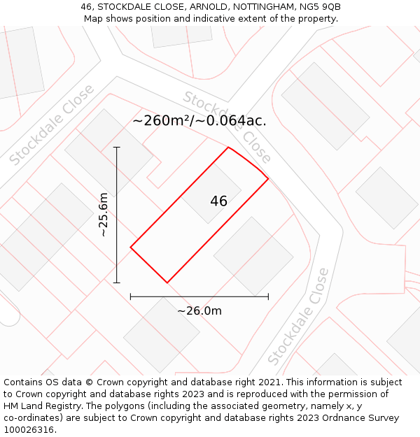 46, STOCKDALE CLOSE, ARNOLD, NOTTINGHAM, NG5 9QB: Plot and title map