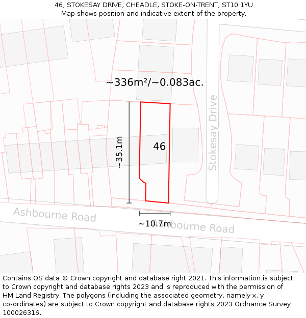 46, STOKESAY DRIVE, CHEADLE, STOKE-ON-TRENT, ST10 1YU: Plot and title map