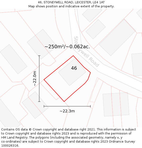 46, STONEYWELL ROAD, LEICESTER, LE4 1AT: Plot and title map