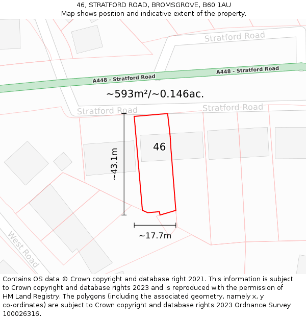 46, STRATFORD ROAD, BROMSGROVE, B60 1AU: Plot and title map